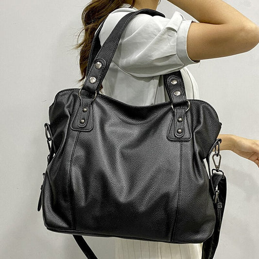Grand sac cabas, sac pour étudiant, sac avec bandoulière, sac pour cours, sac pour ordinateur portable, sac tendance, sac spacieux, sac à poches multiples, sac en cuir synthétique, sac noir élégant.