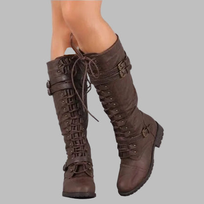 Bottes rétro à lacets et boucle pour femme