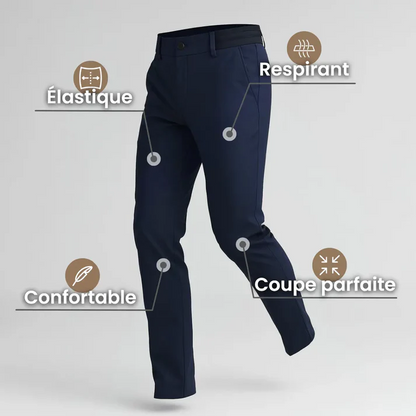 Pantalon homme bleu marine confortable, pantalon élastique décontracté pour bureau, pantalon respirant pour homme, pantalon de bureau décontracté bleu marine, tenue décontractée avec pantalon élastique, pantalon homme pour tenue de bureau, pantalon bleu marine respirant et confortable, pantalon homme décontracté, pantalon bureau élastique et confortable, tenue avec pantalon respirant.